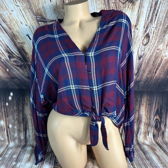 Rails Tops - Rails Anthropologie Womens Size Medium Plaid SLOANE Flannel Crop Top Tie Shirt
